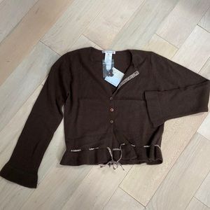 Bonpoint girls wool cashmere silk angora brown floral trim ruffle Cardigan 8-10